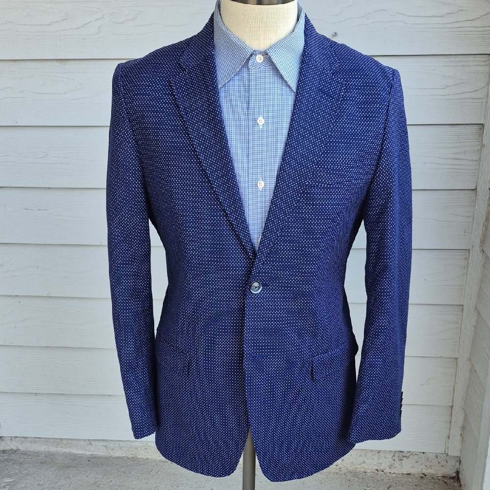 BEN SHERMAN Tailoring Dark Blue Dots Pattern Blend Mens Sz 40 R Sport Coat